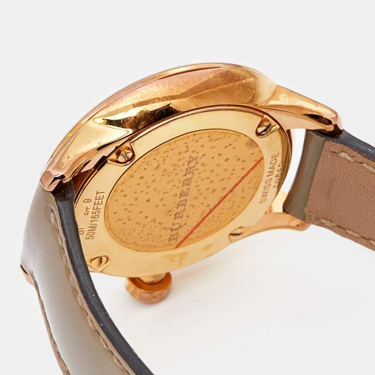 Pre Owned Burberry Beige Rose Gold PVD Coated Leather Classic BU10119 Women's Wristwatch 32 mm
