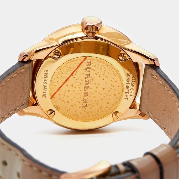 Pre Owned Burberry Beige Rose Gold PVD Coated Leather Classic BU10119 Women's Wristwatch 32 mm