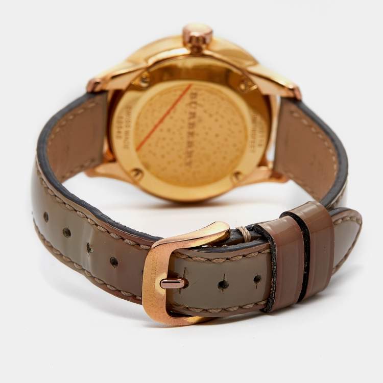 Pre Owned Burberry Beige Rose Gold PVD Coated Leather Classic BU10119 Women's Wristwatch 32 mm