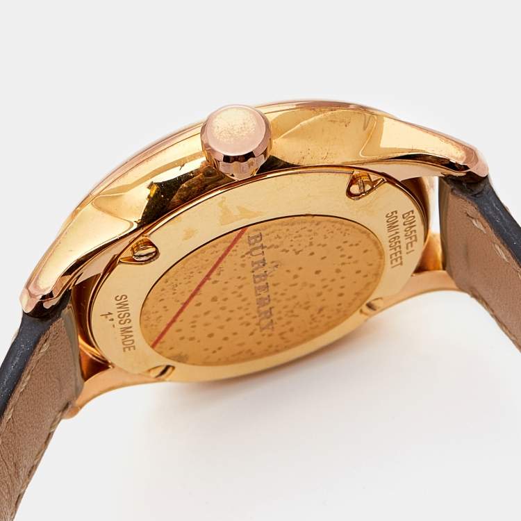 Pre Owned Burberry Beige Rose Gold PVD Coated Leather Classic BU10119 Women's Wristwatch 32 mm