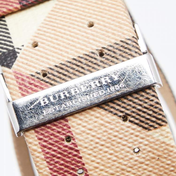 Pre Owned Burberry Silver Stainless Steel Leather Heritage BU4050 Women's Wristwatch 34 mm
