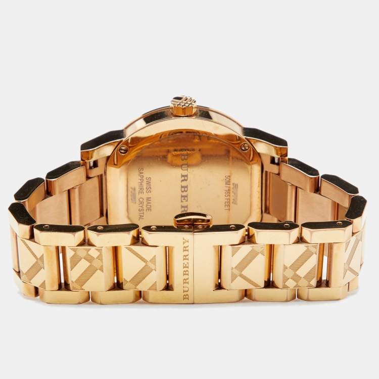 Pre Owned Burberry Champagne Rose Gold Plated Stainless Steel The City BU9146 Women's Wristwatch 34 mm