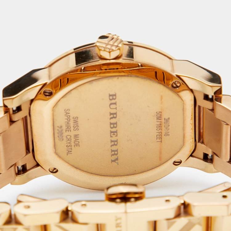 Pre Owned Burberry Champagne Rose Gold Plated Stainless Steel The City BU9146 Women's Wristwatch 34 mm