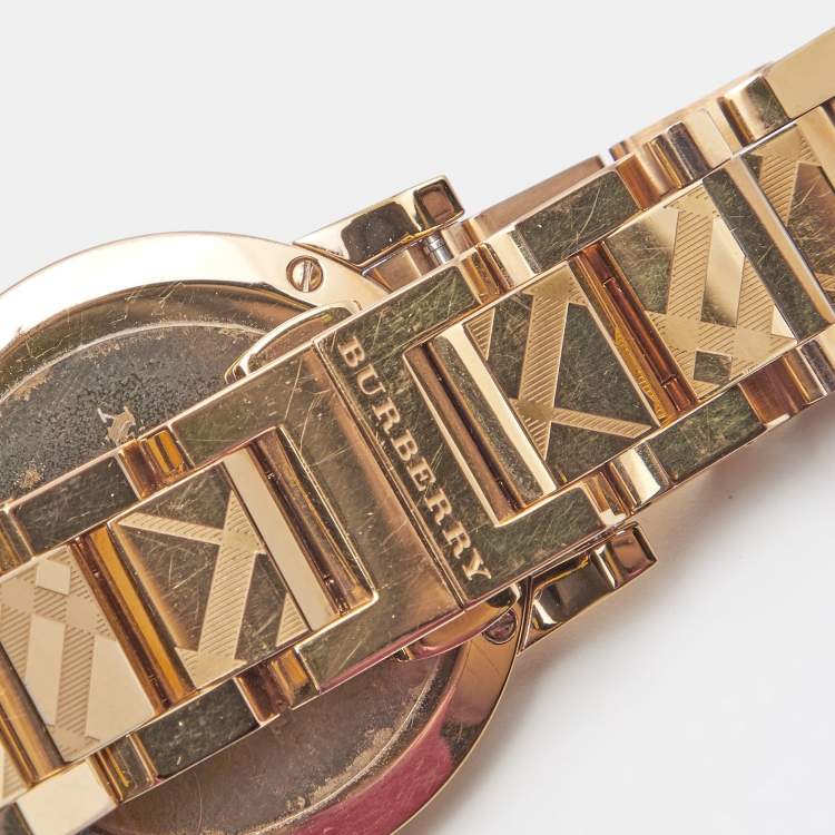 Pre Owned Burberry Champagne Rose Gold Plated Stainless Steel The City BU9146 Women's Wristwatch 34 mm