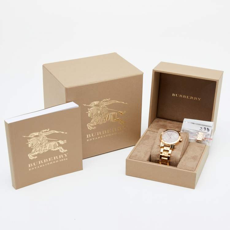 Pre Owned Burberry Champagne Rose Gold Plated Stainless Steel The City BU9146 Women's Wristwatch 34 mm