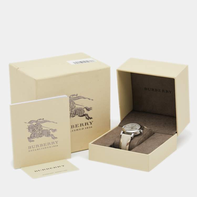 Pre Owned Burberry Silver Stainless Steel Leather The City BU9132 Women's Wristwatch 34 mm