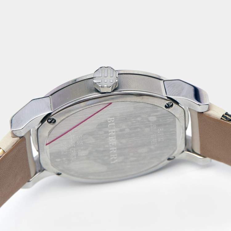 Pre Owned Burberry Silver Stainless Steel Leather The City BU9132 Women's Wristwatch 34 mm