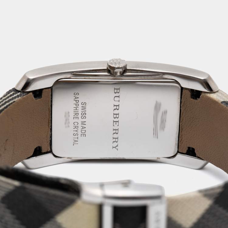 Pre Owned Burberry Black Stainless Steel Leather Nova Check BU9405 Women's Wristwatch 25 mm