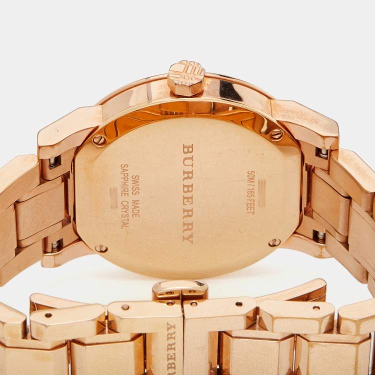 Pre Owned Burberry Champagne Rose Gold Plated Stainless Steel The City BU9135 Women's Wristwatch 34 mm