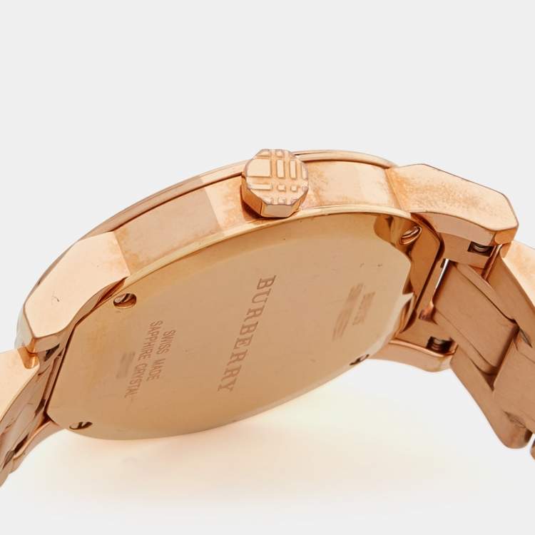 Pre Owned Burberry Champagne Rose Gold Plated Stainless Steel The City BU9135 Women's Wristwatch 34 mm