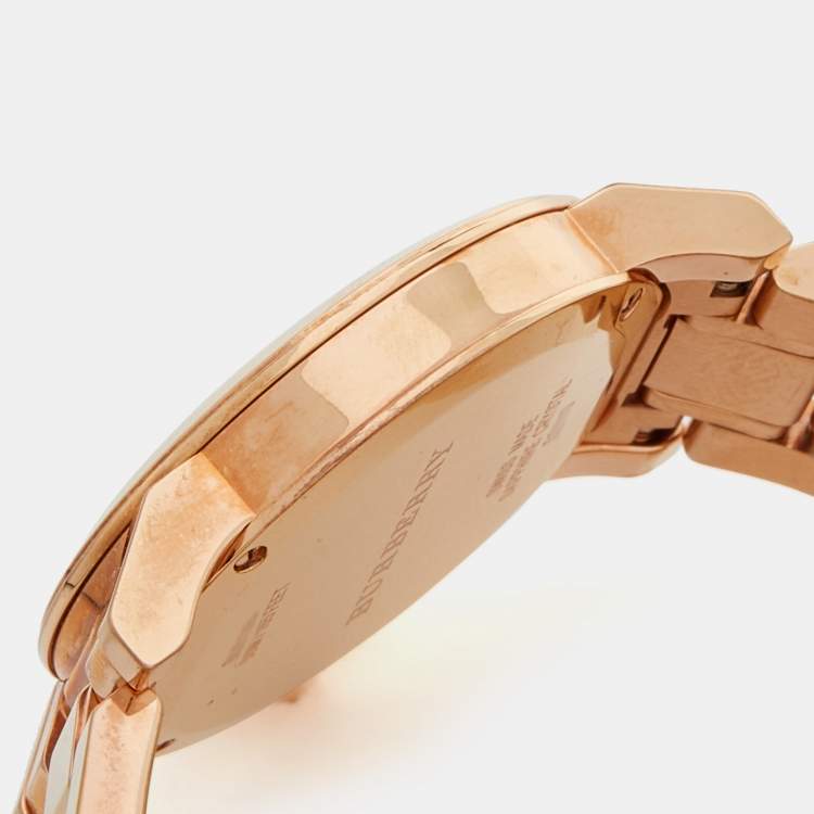Pre Owned Burberry Champagne Rose Gold Plated Stainless Steel The City BU9135 Women's Wristwatch 34 mm