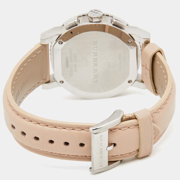 Pre Owned Burberry Beige Stainless Steel Leather Classic BU9702 Women's Wristwatch 39 mm