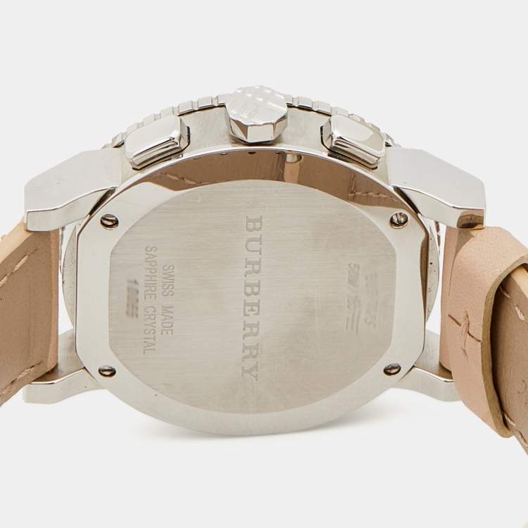 Pre Owned Burberry Beige Stainless Steel Leather Classic BU9702 Women's Wristwatch 39 mm