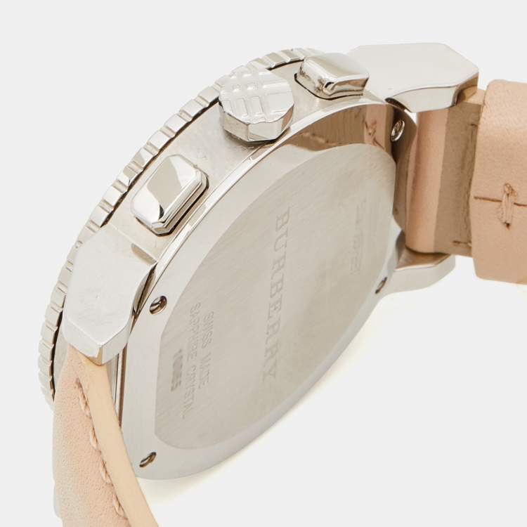 Pre Owned Burberry Beige Stainless Steel Leather Classic BU9702 Women's Wristwatch 39 mm