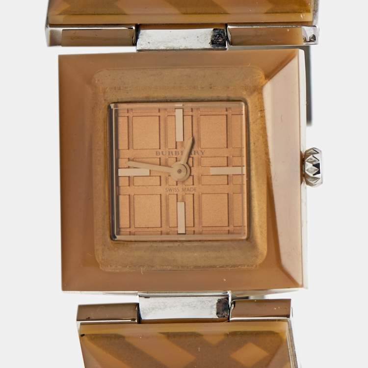 Pre Owned Burberry Champagne Acetate Stainless Steel BU4927 Women's Wristwatch 27 mm