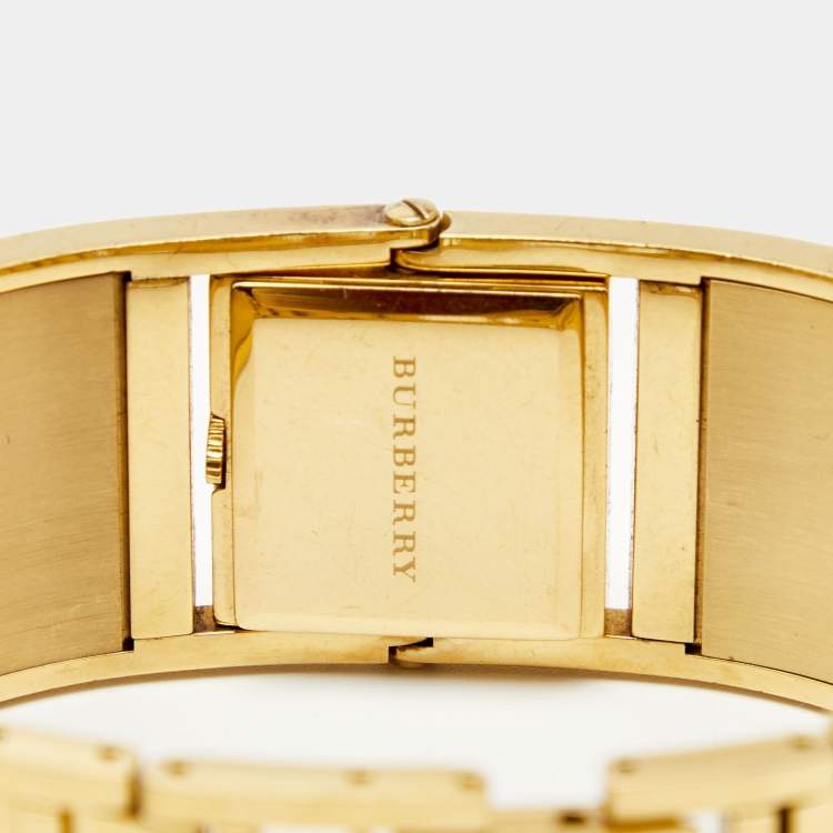 Pre Owned Burberry Champagne Gold Plated Stainless Steel Canvas Reversible Check BU4935 Women's Wristwatch 25 mm