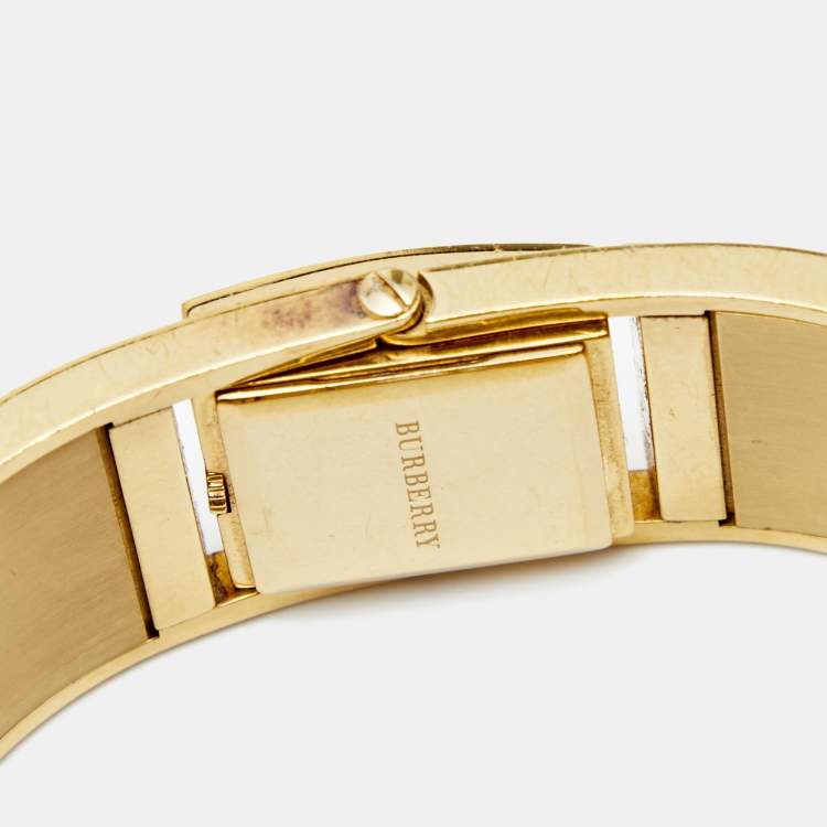 Pre Owned Burberry Champagne Gold Plated Stainless Steel Canvas Reversible Check BU4935 Women's Wristwatch 25 mm