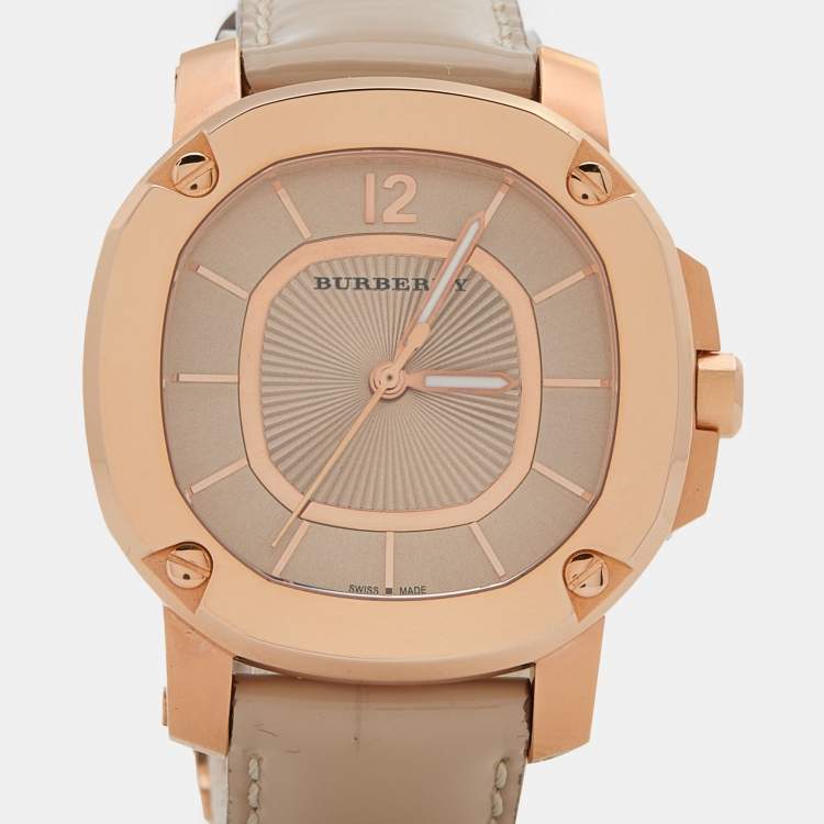 Pre Owned Burberry Champagne Rose Gold Plated Stainless Steel The Britain BBY1718 Women's Wristwatch 32 mm