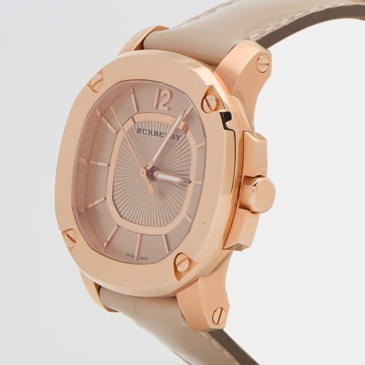Pre Owned Burberry Champagne Rose Gold Plated Stainless Steel The Britain BBY1718 Women's Wristwatch 32 mm