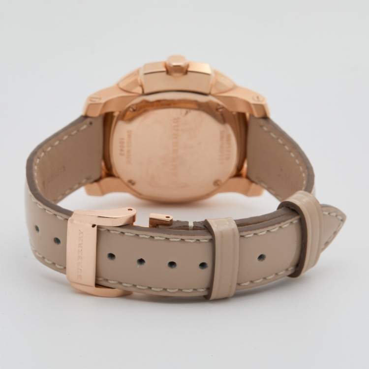 Pre Owned Burberry Champagne Rose Gold Plated Stainless Steel The Britain BBY1718 Women's Wristwatch 32 mm