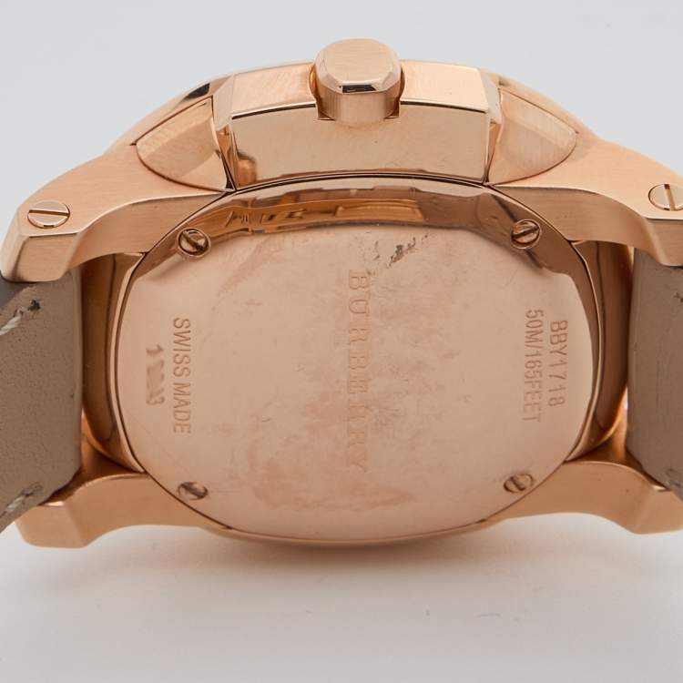 Pre Owned Burberry Champagne Rose Gold Plated Stainless Steel The Britain BBY1718 Women's Wristwatch 32 mm