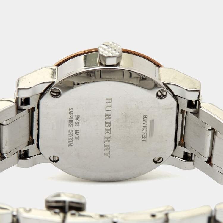 Pre Owned Burberry Silver Two-Tone Stainless Steel BU9205 Women's Wristwatch 26 mm