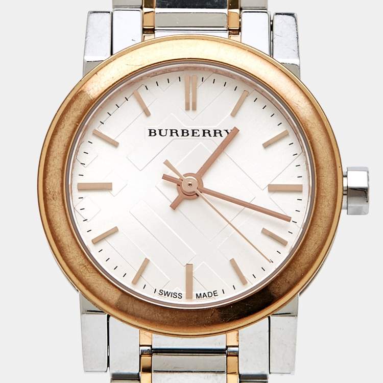 Pre Owned Burberry Silver Two-Tone Stainless Steel BU9205 Women's Wristwatch 26 mm