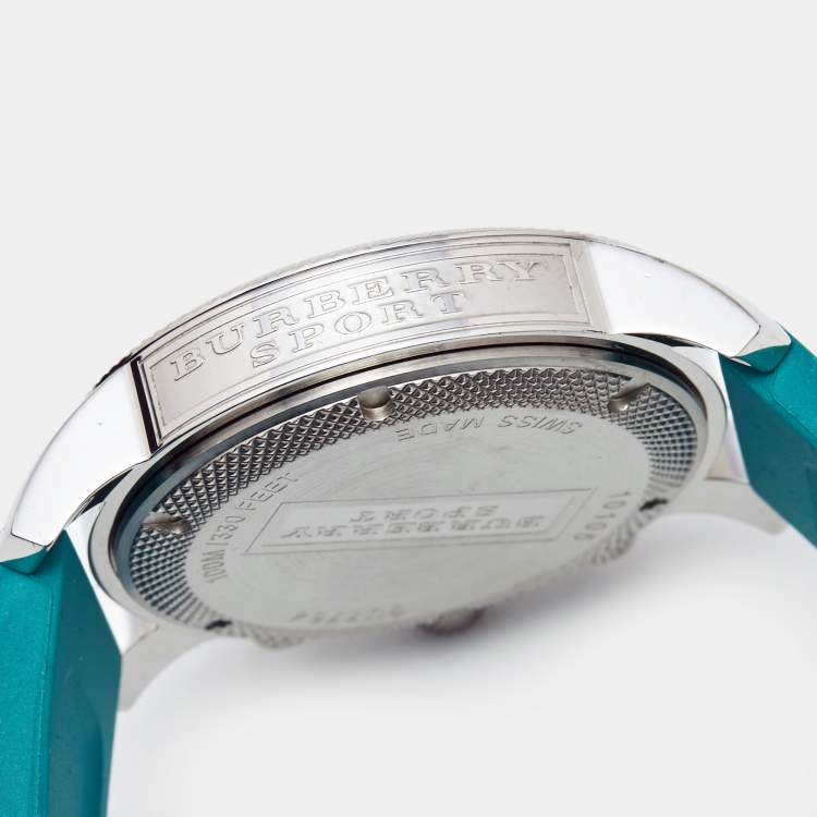 Pre Owned Burberry Aquablue Stainless Steel Rubber Endurance Bu7764 Women's Wristwatch 40 mm