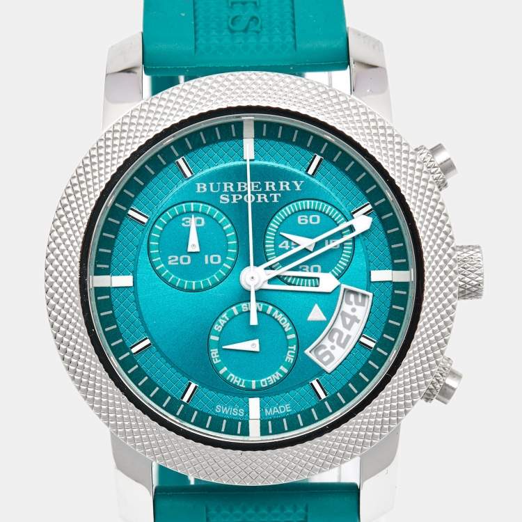 Pre Owned Burberry Aquablue Stainless Steel Rubber Endurance Bu7764 Women's Wristwatch 40 mm