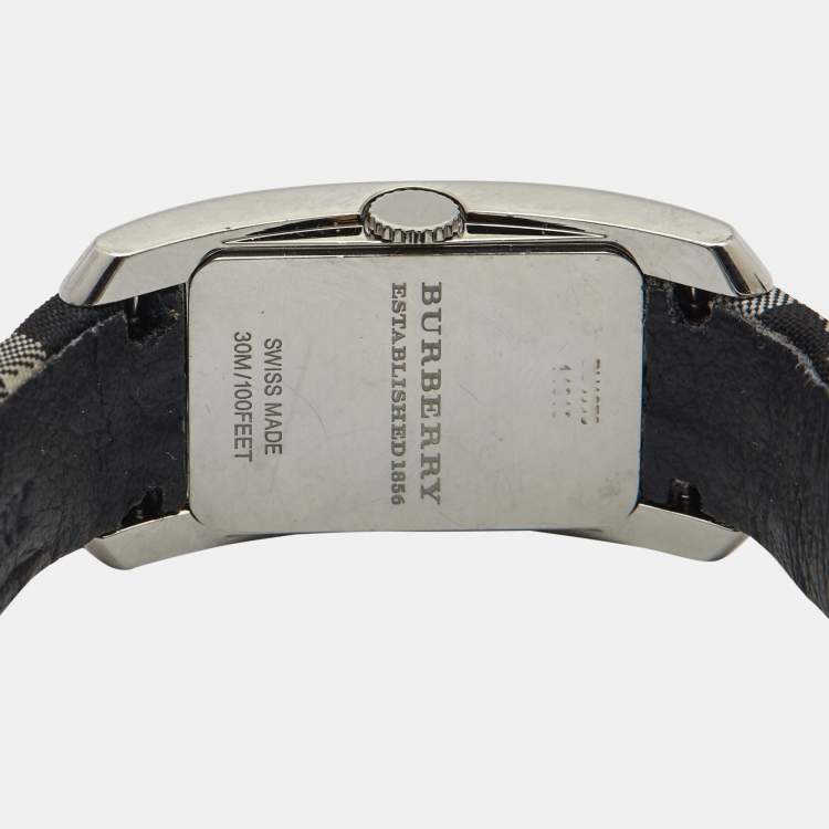 Pre Owned Burberry Silver Stainless Steel Canvas The Pioneer BU1078 Women's Wristwatch 20 mm