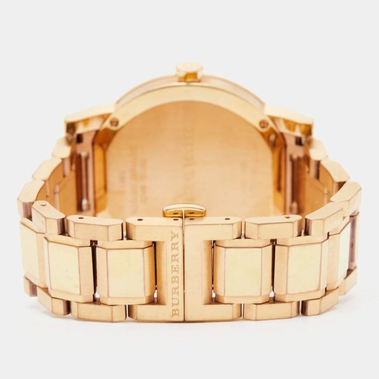Pre Owned Burberry Beige Rose Gold Plated Stainless Steel The City BU9034 Women's Wristwatch 38 mm