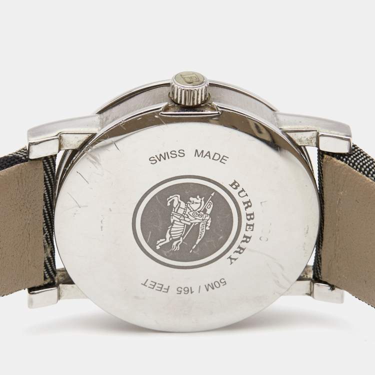 Pre Owned Burberry Silver Stainless Steel Canvas BU1386 Women's Wristwatch 28 mm 