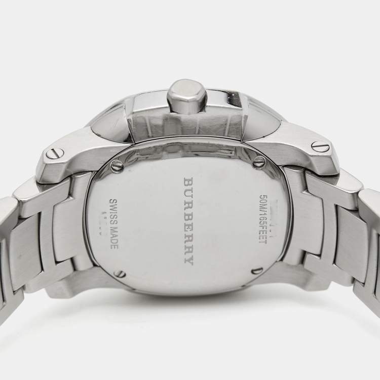 Pre Owned Burberry Mother Of Pearl Stainless Steel Diamond The Britain BBY1801 Women's Wristwatch 32 mm