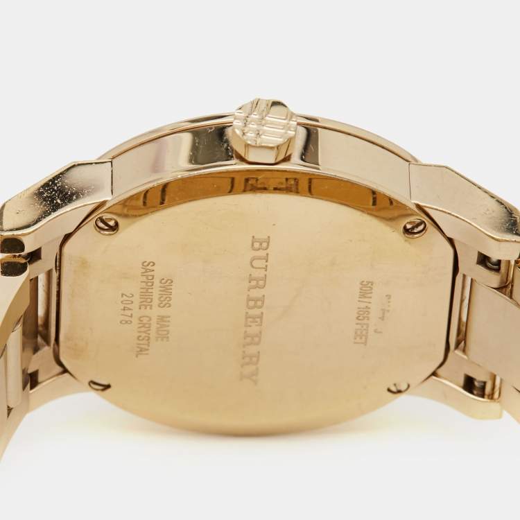 Pre Owned Burberry Champagne Gold Plated Stainless Steel The City BU9145 Women's Wristwatch 34 mm