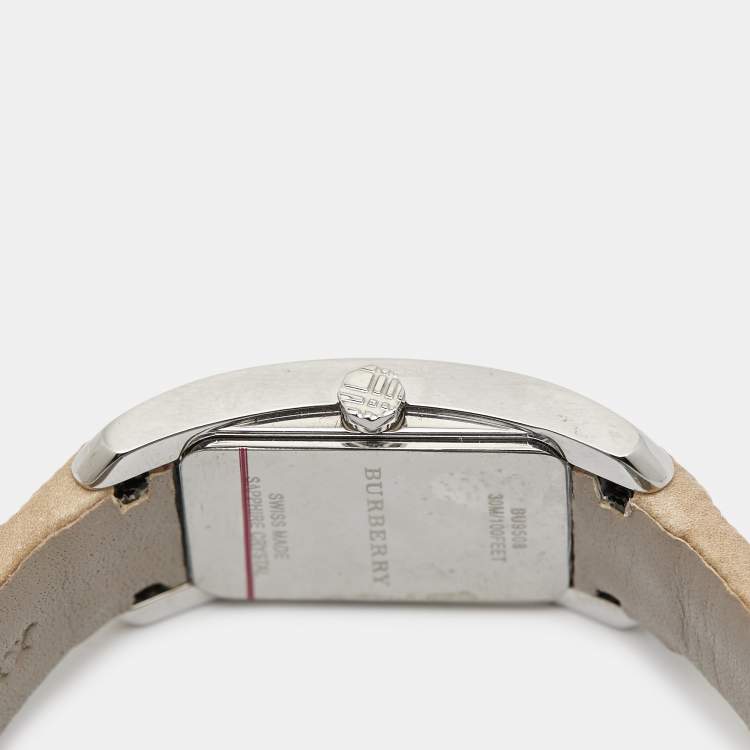 Pre Owned Burberry Silver Stainless Steel Leather The Pioneer BU9508 Women's Wristwatch 20 mm