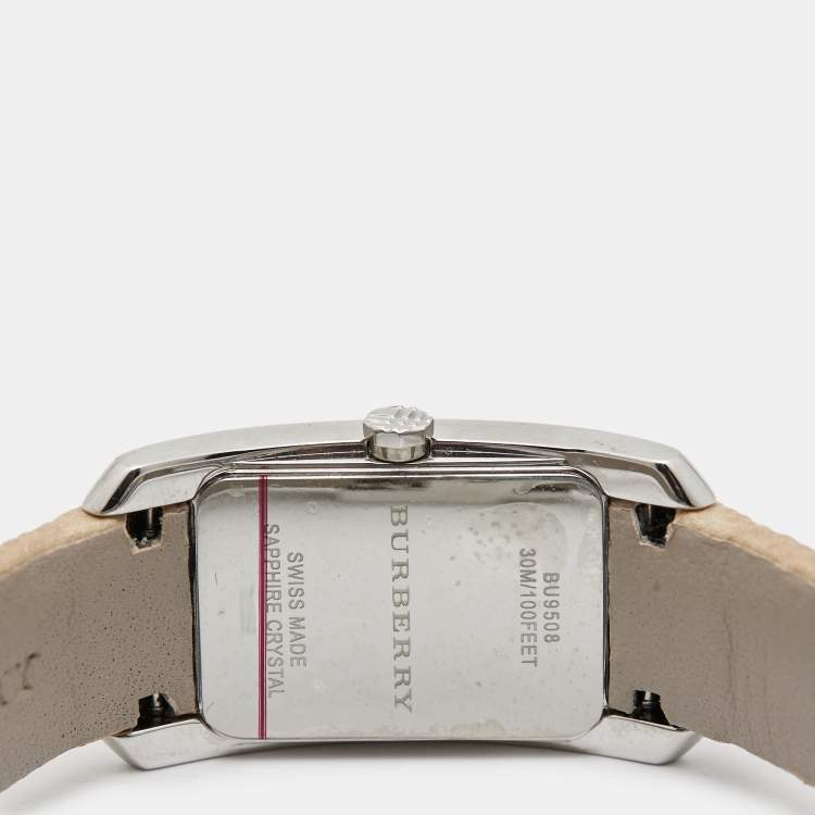 Pre Owned Burberry Silver Stainless Steel Leather The Pioneer BU9508 Women's Wristwatch 20 mm
