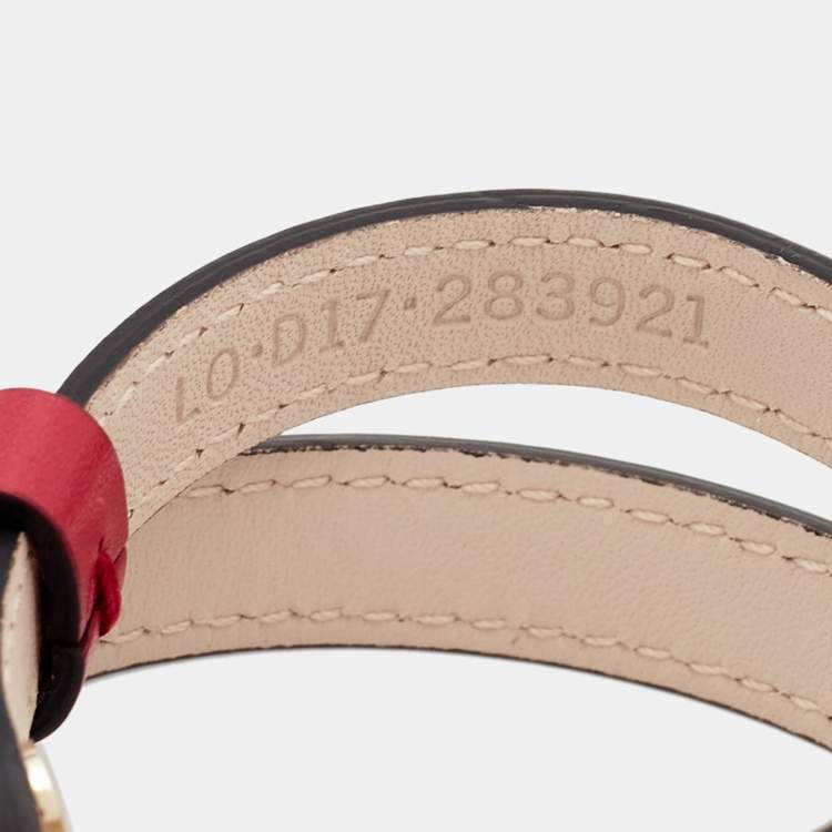 Pre Owned Bvlgari Serpenti Forever Pink  Leather Enamel Gold Tone Double Wrap Bracelet