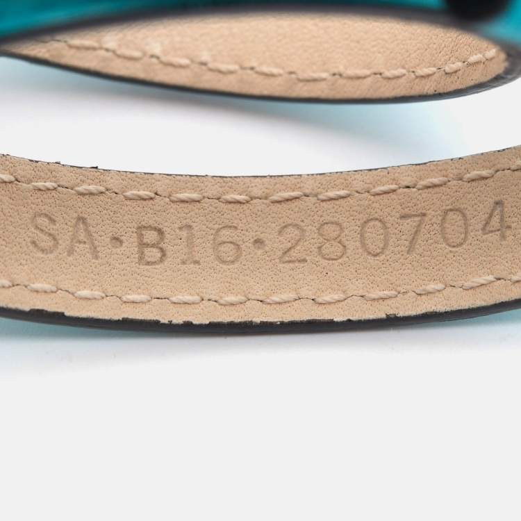 Pre Owned Bvlgari Serpenti Forever Enamel Turquoise Double Coiled Leather Gold Tone Bracelet