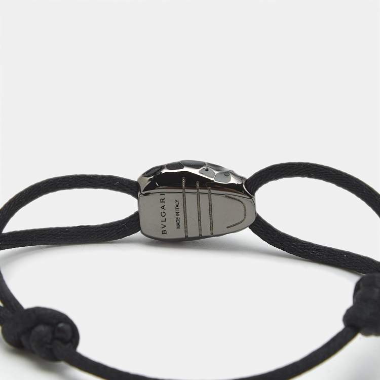 Pre Owned Bvlgari Serpenti Forever Enamel Gunmetal Tone Adjustable Cord Bracelet