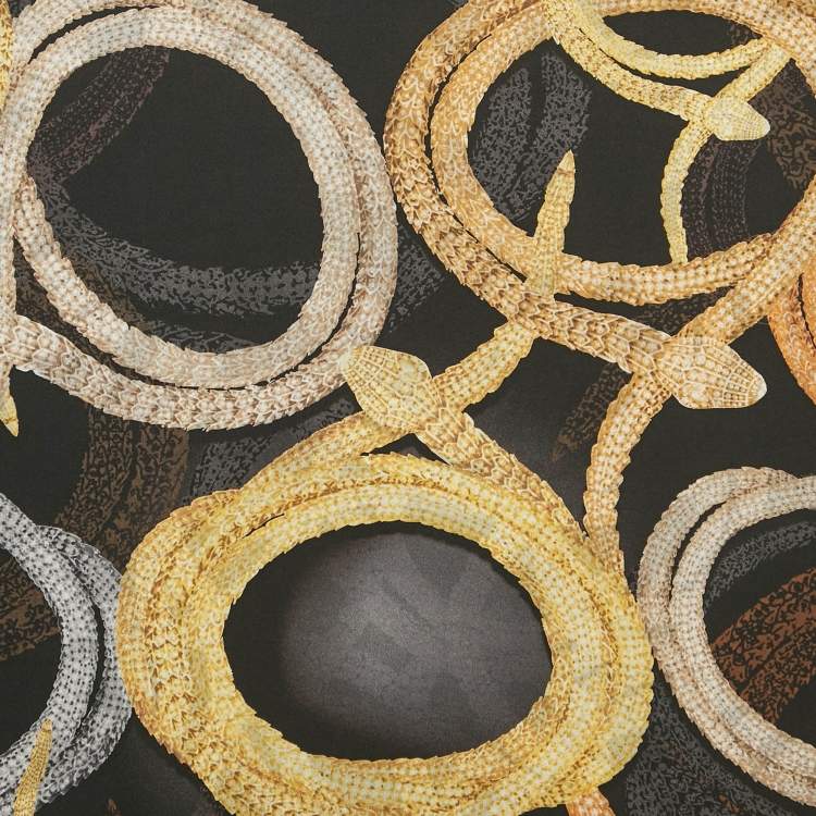 Pre Owned Bvlgari Black Serpenti Print Silk Scarf