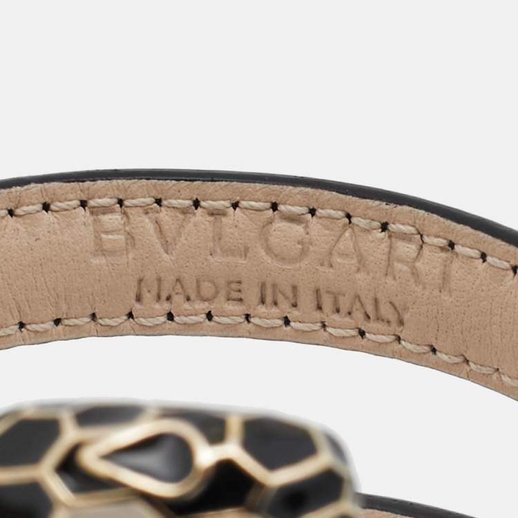 Pre Owned Bvlgari Serpenti Enamel Leather Gold Tone Wrap Bracelet