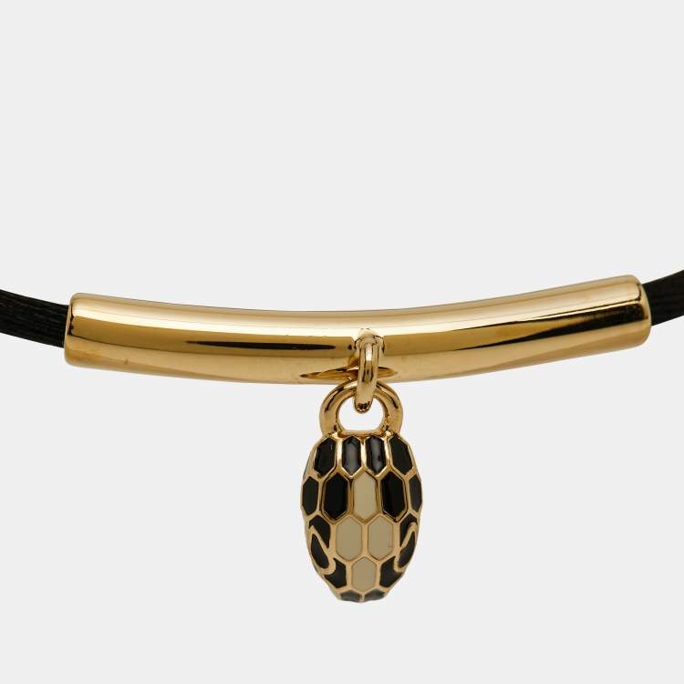 Pre Owned Bvlgari Serpenti Forever Enamel Gold Tone Cord Bracelet