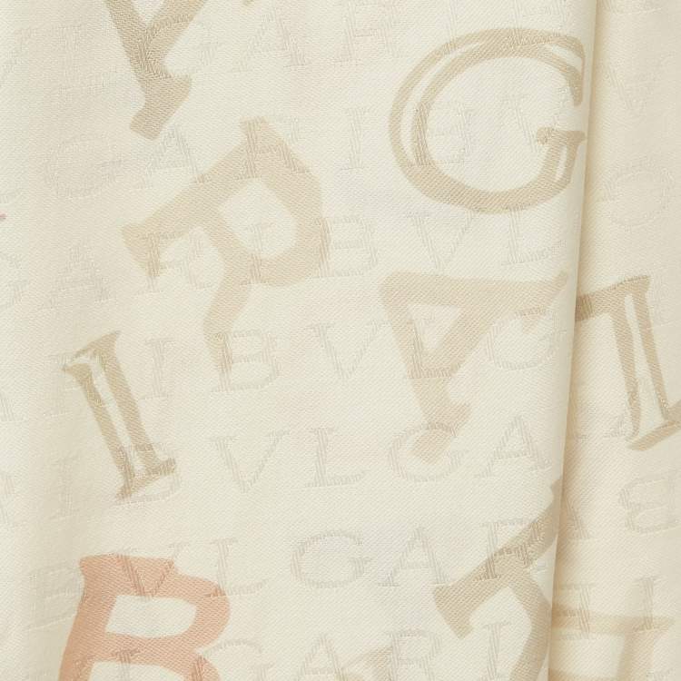 Pre Owned Bvlgari Off White Logomania Lettere Maxi Silk & Wool Stole