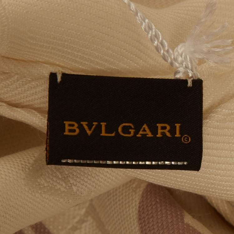 Pre Owned Bvlgari Off White Logomania Lettere Maxi Silk & Wool Stole