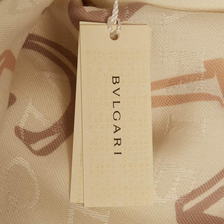 Pre Owned Bvlgari Off White Logomania Lettere Maxi Silk & Wool Stole