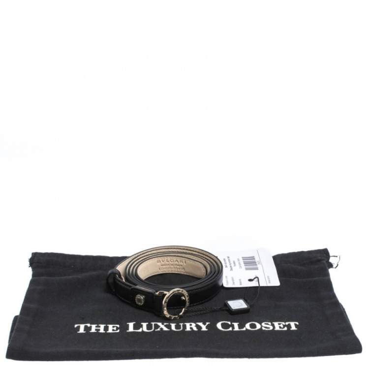 Pre Owned Bvlgari Black Leather Ring Buckle Belt 110CM