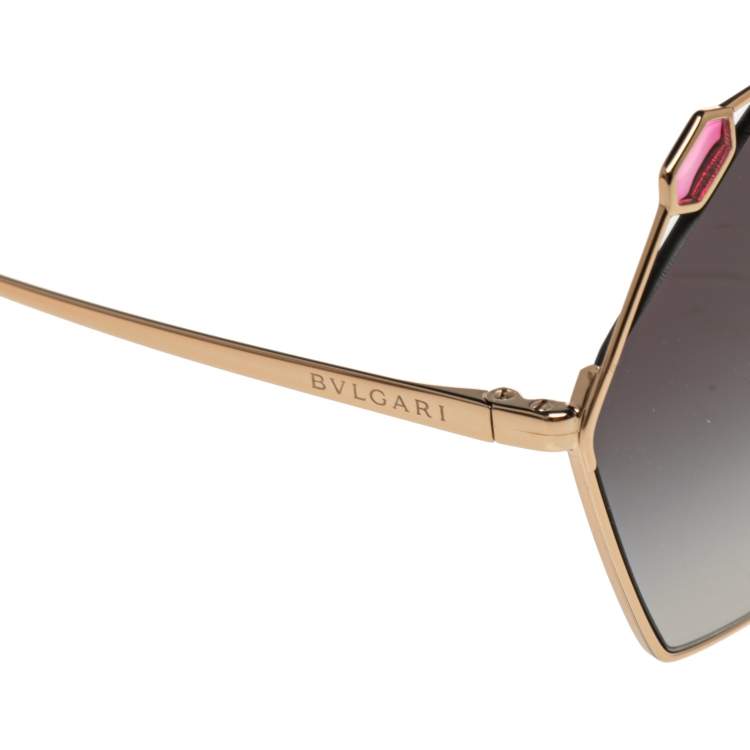 Pre Owned Bvlgari Grey Gold Tone Metal Serpenti True Colors Hexagonal Sunglasses
