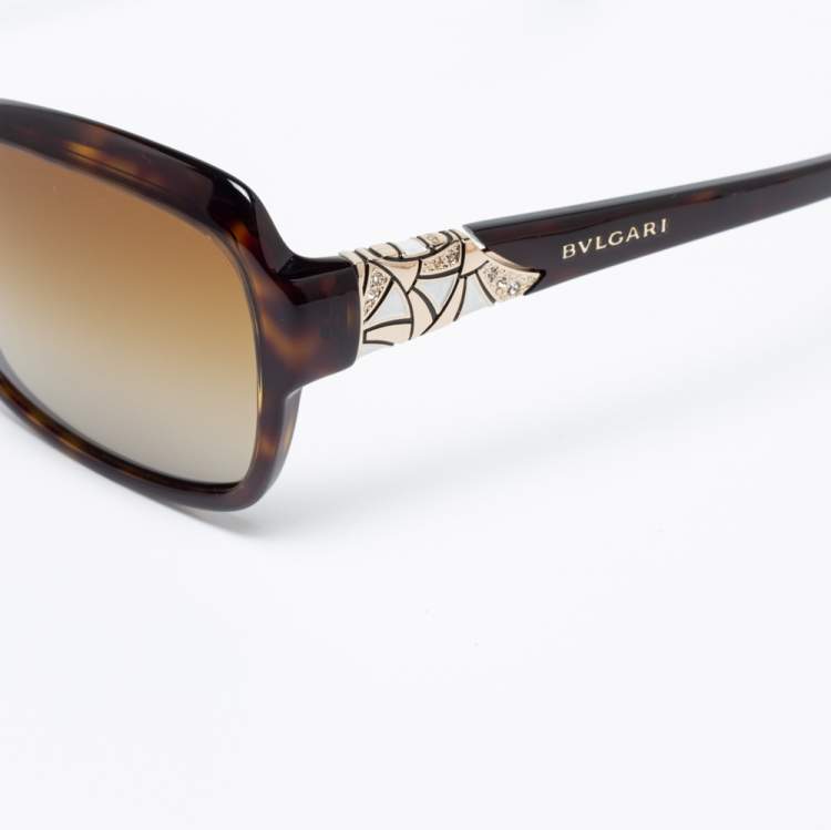 Pre Owned Bvlgari Havana Brown 8153-B Embellished Rectangle Gradient Sunglasses