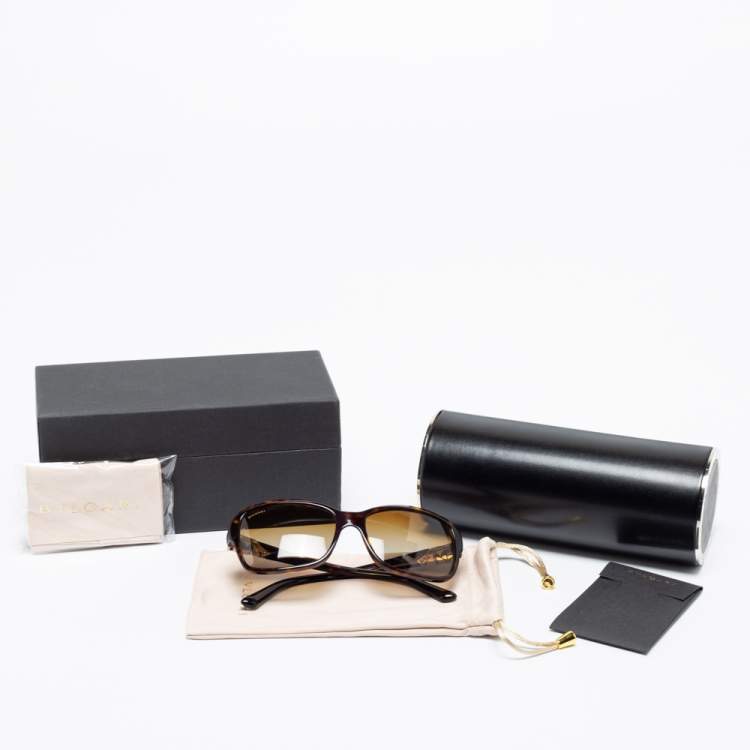 Pre Owned Bvlgari Havana Brown 8153-B Embellished Rectangle Gradient Sunglasses