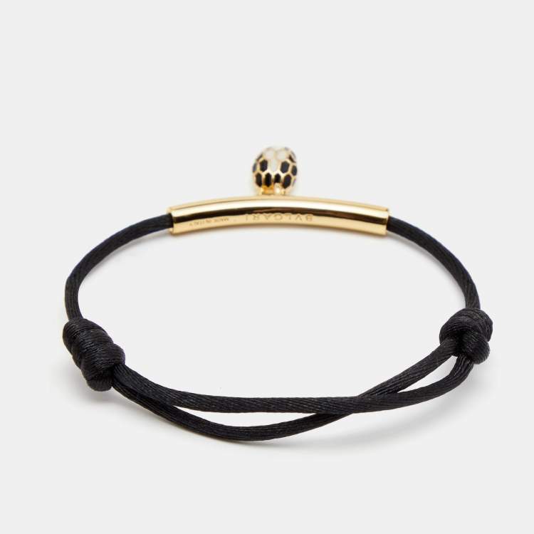 Pre Owned Bvlgari Serpenti Forever Black Enameled Snakehead Charm Cord Bracelet